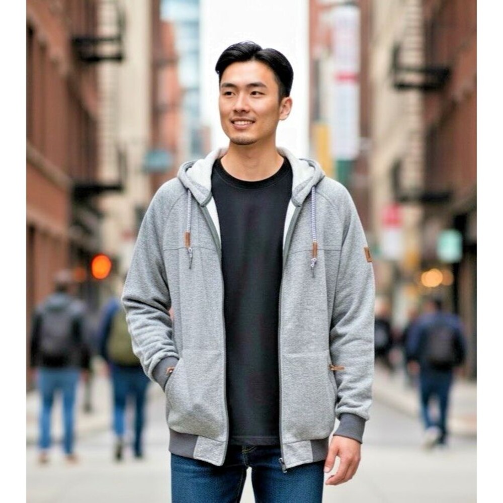 Ski the East mens NEW! grey zipped hoodie pockets drawstring Medium gorpcore